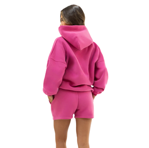 Sudadera con Capucha Extra Grande para Mujer, 50% Algodón, 50% Poliéster, Color Rosa Intenso, Estilo Urbano, Hombros Caídos, Corte Holgado, Moda de Invierno - Product Image 4
