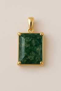 Pendentif en agate mousse coupe émeraude 925 argent Sterling plaqué or 18 carats collier de pierres précieuses fait à la main bijoux cadeau pour les femmes - Product Image 6