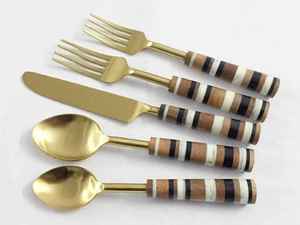 Poignée en bois et résine pour couverts, acier inoxydable, 5 pièces, nouveau Design, offre spéciale - Product Image 2