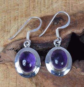 <b>Purple</b> Amethyst <b>Earrings</b> 925 Sterling Silver Oval Gemstone Hook <b>Earrings</b> Handmade Jewelry Gift for Christmas - Product Image 1