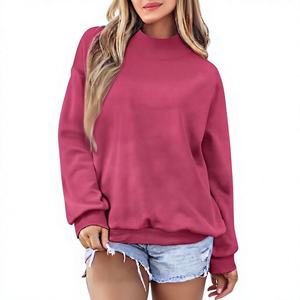 Sweat-shirt surdimensionné à col montant rose foncé pour femme, pull en molleton confortable à manches longues - Product Image 1