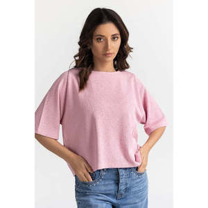 เสื้อถักสีชมพู รุ่น WM-BLS23-012 สำหรับสุภาพสตรี ปักโลโก้ ลายเรียบ ทรงเข้ารูป สไตล์ลำลองแบบตะวันตก ไซส์ XL สำหรับฤดูใบไม้ผลิ ฤดูร้อน ฤดูใบไม้ร่วง - Product Image 3