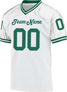 Camiseta de fútbol blanca personalizada con detalles verdes para hombre, uniforme de equipo sublimado con cuello en V, manga corta, opción de logotipo, nombre y número, malla - Product Image 2