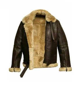 Mens Faux Sheepskin Leather Aviator Coat | Winter Fur <b>Lined</b> Flying <b>Jacket</b> | Custom Sizes High Quality RAF B3 Pilot <b>Jacket</b> - Product Image 4