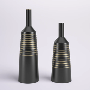Black and Gold <b>Striped</b> Metal <b>Vase</b> with Aluminum Decorative <b>Vases</b> and Elegant Stripe Design for Modern Luxury Home Decor - Product Image 1