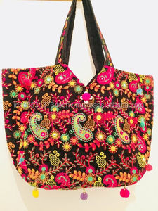 Sac à main en coton brodé à la main avec des perles indiennes, bandoulière, fermeture à glissière, pour étudiants unisexes - Product Image 6