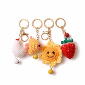 <span class=keywords><strong>Llavero</strong></span> de ganchillo hecho a mano con diseño de fresa, girasol, pollo y pez, colgante para bolso, pequeño regalo promocional, recuerdo - Product Image 6