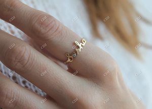 Anillo de Oro Amarillo Sólido de 14K con Nombre Personalizado, Diseño Clásico para Mujer, con Diamante de Corte Brillante de 0.035CT, Último Diseño 2023 - Product Image 3