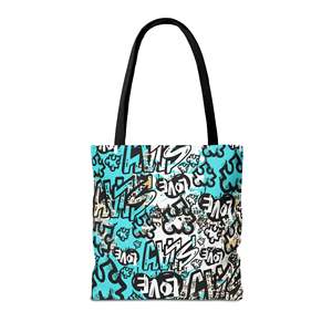 Borsa Tote Urban 'Slay' Blu Chic, Leggera in PU, Design Vibrante con Graffiti, Motivo a Pezzi di Puzzle, Fodera in Poliestere, Catena - Product Image 5