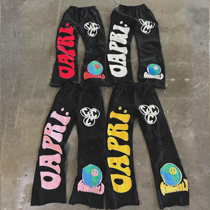 Personnalisé Vintage Soleil Fade Lavé Poids Lourd Jambe Large Sweat Hommes Pantalons Brodé Patch Applique Jogger Baggy Flare Pantalon - Product Image 5