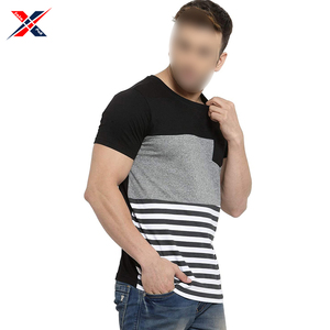 เสื้อยืดลายสีทึบมีสไตล์ใหม่สำหรับผู้ชายสวมใส่สบายๆในชีวิตประจำวันทำจากผ้าฝ้ายโพลีเอสเตอร์เสื้อเย็บและซัก - Product Image 2