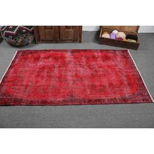 Vintage Turkish Rug 3.7x6.6 ft (112x200 cm), <b>Red</b> <b>Wool</b> Rug - Product Image 3