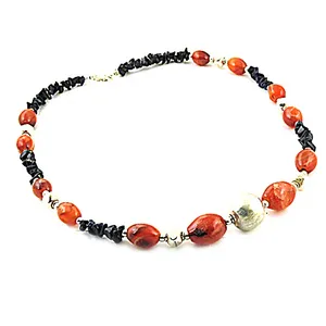Collier en pierres précieuses perlées pour femmes, style bohème vintage, style religieux, avec perle rouge, noire, turquoise, grenat, jade, cadeau - Product Image 1