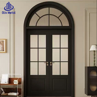 Puerta Abatible de Vidrio de Estilo Francés Moderno para Uso Residencial, Puertas y Ventanas Arqueadas de Aleación de Aluminio Negro Personalizadas