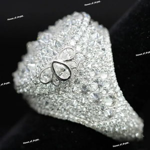 Bague classique en argent avec dôme rond serti de pierres, bijoux imposants et étincelants, style hip-hop audacieux - Product Image 4