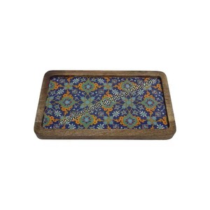 Bandeja DE SERVICIO DE MADERA rectangular decorativa moderna Bandeja de madera impresa para té, café y fruta - Product Image 3