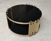 Table basse de luxe au design rond avec pieds en fer, options gris foncé et noir, convertible, mobilier contemporain pour salon