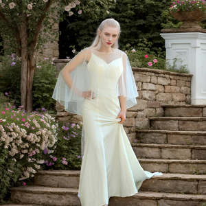 Bridella VG27-I White Pearl & Mesh <b>Shawl</b> with Elegant Lace Decoration Soft Drape & Warm <b>Wrap</b> for Weddings Proms & Formal Events - Product Image 2