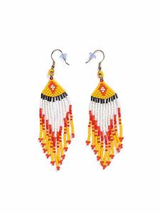 Boucles d'oreilles pendantes faites à la main en perles de rocaille brodées, motif feuille indienne multicolore, taille personnalisée, bijoux de mode unisexe pour fêtes, provenant d'Inde - Product Image 5