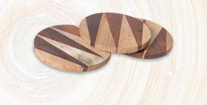 Dessous de verre au design créatif en bois poli Tapis de forme ronde pour la maison et la cuisine Accessoires Sous-verres en ardoise Articles de cuisine Napperons - Product Image 2