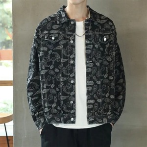 Veste en jean décontractée pour hommes High Street Spring Autumn Fashion Vintage Match Couple Jacket Nut Flower Pattern Outerwear - Product Image 4