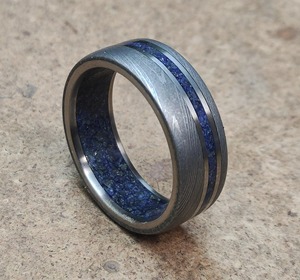 Anillo de Compromiso y Matrimonio para Hombre, Elegante, con Hoja de Acero de Damasco, Incrustaciones de Lapislázuli, Personalizable, Cuchillos de Novio, DIY, OEM, Alta Calidad - Product Image 4