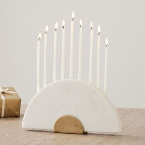 Modern Style Decorative White <b>Marble</b> Menorah <b>Candle</b> <b>Holder</b> with Nine Arms <b>Candle</b> Stands - Product Image 3