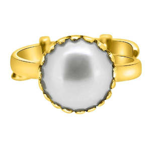 Bague ajustable certifiée en pierres précieuses astrologiques avec sertissage Ashtdhatu et perle d'eau douce (Moti) 3.25-12.25 Ratti - Product Image 1