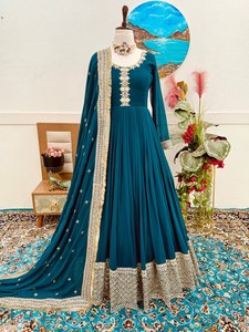 Vestido Anarkali bordado con Dupatta para Mujer | Vestido de fiesta largo Kurti | Vestido de tela Georgette Kurti - Product Image 5