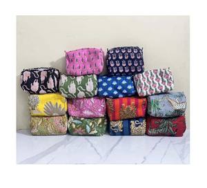Handmade Cotton <b>Toiletry</b> Bag Set - Printed Floral Travel Pouches - Product Image 2