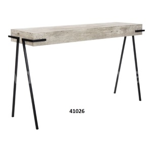 Table basse à bout rond en bois de manguier massif et métal noir pour hôtel et restaurant à la maison - Product Image 4