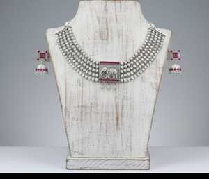 Fantaisie Design Long Collier En Argent Oxydé Ensemble Partie Porter Des Bijoux Beaux Bijoux En Argent Oxydé Traditionnel pour Les Femmes - Product Image 1