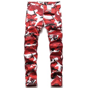 Jean à motif camouflage pour homme, pantalon en denim décontracté de style de rue pour l'automne et l'hiver, jean droit respirant pour homme - Product Image 1