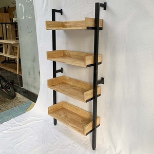 KTT6819 4-Tier <b>Wall</b>-<b>Mounted</b> <b>Bookshelf</b> Rubberwood with Iron Frame for Living Room - Product Image 5