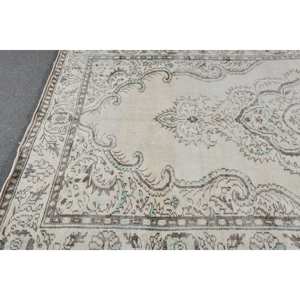 Alfombra turca vintage clásica beige marrón 5,8x9,6 pies de lana de retazos de área grande con respaldo de látex para pasillo o dormitorio - Product Image 4