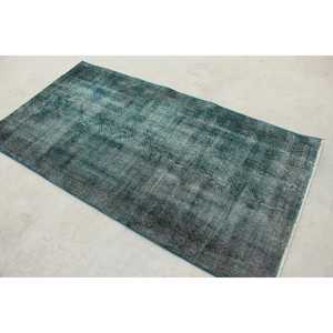 Alfombra turca vintage de 3.5x6.6 pies, alfombra de lana azul con motivos de plantas y árboles. - Product Image 4