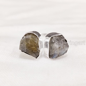 Anillo de Piedra Natural para Mujer, Anillo de Dos Piedras de Labradorita Natural, Regalo de Navidad o San Valentín, Anillo de Plata de Ley 925 - Product Image 1
