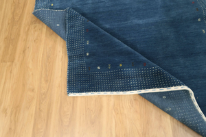 Tapis bleu Gabbeh en laine marine fait main, tapis tribal à bordures, pour salon, chambre à coucher, décoration moderne minimaliste pour la maison - Product Image 3