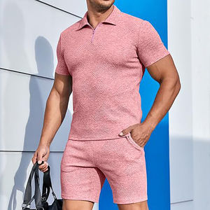 Conjunto de pantalones cortos y Camiseta de algodón transpirable de dos piezas para hombre, traje corto a juego personalizado de estilo callejero para verano - Product Image 2