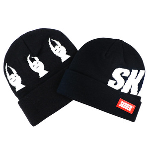 Nouveau Style unisexe Jacquard noir personnalisé tricot hiver 100% laine impression numérique réglable en caoutchouc Patch à revers bonnet chapeau - Product Image 5