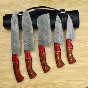 Ensemble de couteaux de chef en acier inoxydable fait main sur mesure, 5 pièces avec étui en cuir - Product Image 2