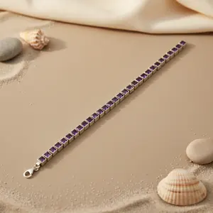 "Crystal Square Silver Amethyst Bracelet for Women's Gift" - Product Image 3