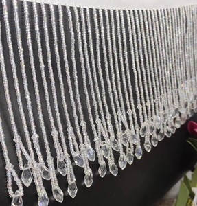 Handmade 12cm wide Crystal <b>Beads</b> & Seed <b>Beads</b> Beaded <b>Fringe</b>, gold and crystal clear - Product Image 1