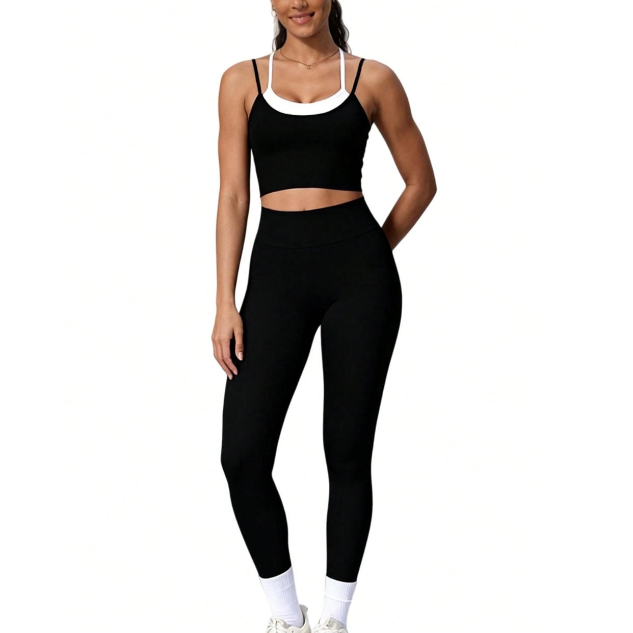 Women's Quick-Dry Yoga Sets Cross Strap Sports Bra and High Waist Leggings 2 Piece Suit for Fitness Running Pilates