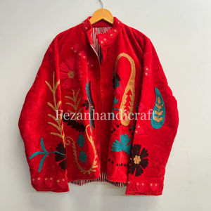 Indian Velvet Suzani Jacket Hand Stich Velvet <b>Coat</b> Women's Winter Overcoat Two Side Pocket <b>Coat</b> Floral Embroidery Jacket - Product Image 1