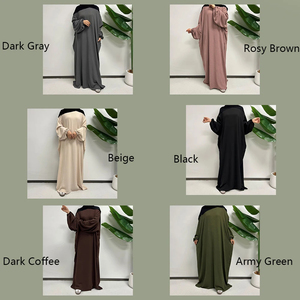 Trendy Women Kaftan Abaya Cotton Poly Blend Loose Fit Modest Floor Length Four-Way Stretch High Neck <b>Long</b> Sleeve <b>Dress</b> Ramadan - Product Image 2