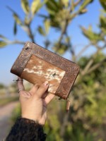 Dompet Kulit Sapi Asli Model Baru, Tas Selempang, Casing Ponsel, Warna Coklat, Dompet Kulit Gaya Barat untuk Wanita, Multifungsi