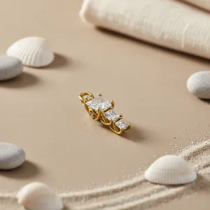 Pendentif en zircon taille baguette trois pierres, plaqué or massif 18 carats, serti en canal, élégant, pour femme, à porter au quotidien, cadeau, bijoux fins - Product Image 3