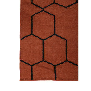 พรมขนสัตว์ทำมืออินดัสบาร์ สีแดงส้ม ทอลายเรียบ ลายทางเรขาคณิต สำหรับบ้าน รูปทรงสี่เหลี่ยมผืนผ้า ห้องโถง ห้องนั่งเล่น Dwrm-117 - Product Image 4