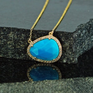 Collier de créateur en or jaune 14kt avec pierre naturelle Turquoise - Product Image 3